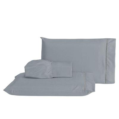 Jogo De Lençol Casal Padrão 3 Peças Laura 400 Fios 100% Poliéster - Cinza