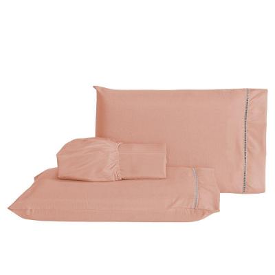 Jogo De Lençol Casal King 3 Peças Laura 400 Fios 100% Poliéster - Rosê