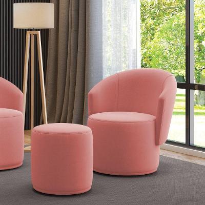 Kit Poltrona E Puff Malu Para Sala Suede Rosê D'Rossi