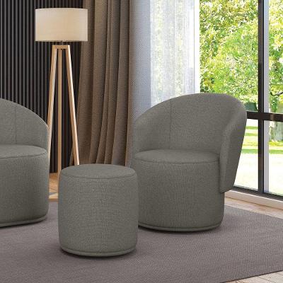 Poltrona E Puff Redondo Orgânico Para Sala Malu Linho Grafite M11 - D'rossi