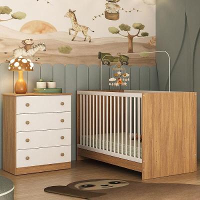 Berço 3 Em 1 Para Colchão 130x60cm Com Cômoda 4 Gavetas Brisa Multimóveis MP4743 Madeirado-branco