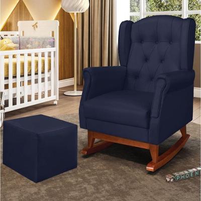 Poltrona De Amamentação Balanço Madeira E Puff Elyra Sintético Azul Marinho P02 - D'rossi