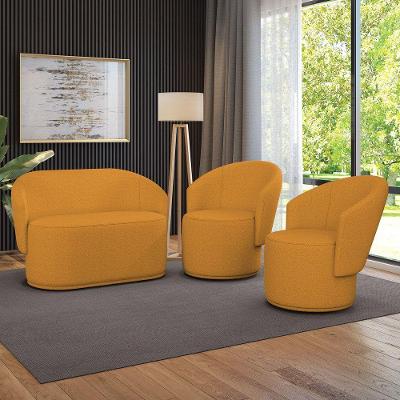 Namoradeira E 2 Poltronas Orgânica Para Sala Malu Bouclê Mostarda M11 - D'rossi