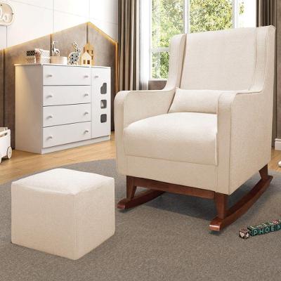 Poltrona De Amamentação Balanço Madeira E Puff Alya Bouclê Bege P02 - D'rossi