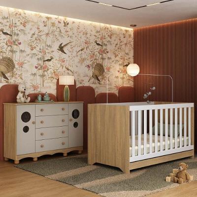 Berço Americano 3 Em 1 Com Cômoda 2 Portas 4 Gavetas Suspiro Multimóveis MP4714 Madeirado-off White