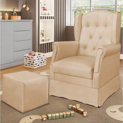 Poltrona De Amamentação Com Balanço E Puff Elyra Linho Bege P02 - D'rossi