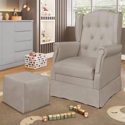 Poltrona De Amamentação Com Balanço E Puff Elyra Suede P02 - D'rossi Cinza Escuro