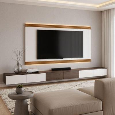 Painel Para Tv Até 75 Polegadas 2,18m Detalhe Ripado Nex Off White/madeirado