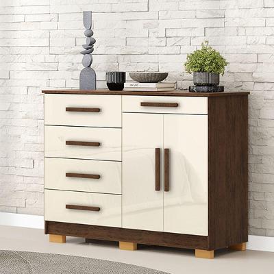 Cômoda Vitória V01 5 Gavetas em MDF com Puxador em MDF Imbuia Champanhe