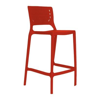 Banqueta Alta Cozinha Vermelha Empilhável Saturno Em Polipropileno Acrilys