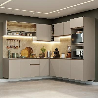 Armário De Cozinha Completa De Canto 445cm Suspensa Crema Nice Madesa 04 Crema