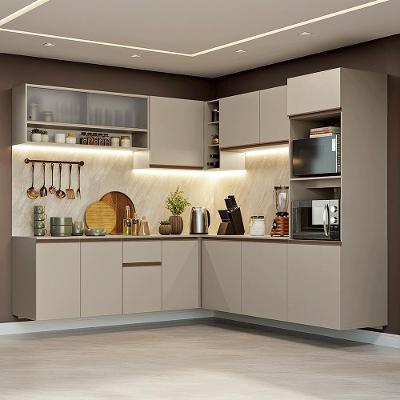 Armário de Cozinha Completa de Canto Suspensa Nice MDF 445cm Bege Estilo Moderno