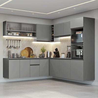 Armário de Cozinha Completa de Canto Nice 6 Portas 2 Gavetas MDF 445cm Cinza