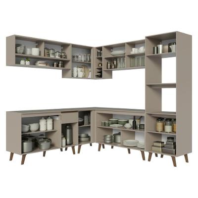 Cozinha Completa de Canto Armário Nice 6 Portas 2 Gavetas MDF 445cm Bege