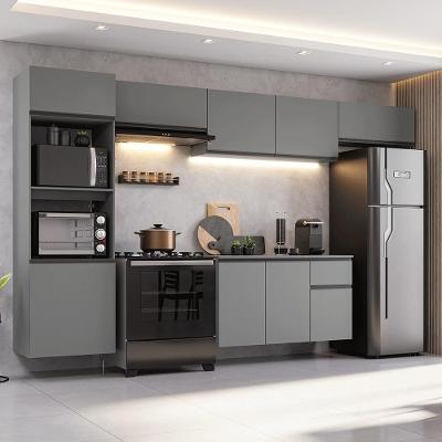 Armário de Cozinha Completa Nice 6 Portas MDF 340cm Cinza Suspenso com Nicho para Forno