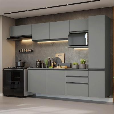 Armário De Cozinha Completa 300cm Suspensa Cinza Nice Madesa 10 Cinza