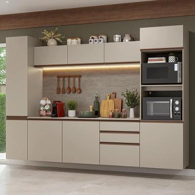 Cozinha Completa Nice 6 Portas 2 Gavetas MDF 280cm Bege Suspensa com Nicho para Forno