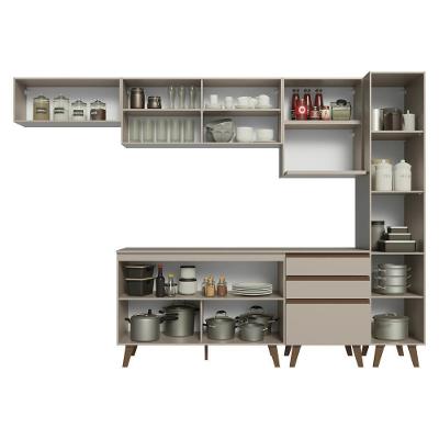 Cozinha Completa Nice 7 Portas 2 Gavetas MDF 300cm Bege com Pés e Tampo