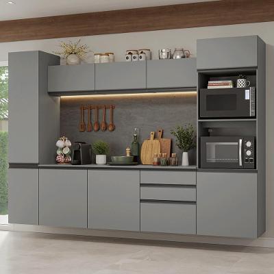 Armário de Cozinha Completa Nice 6 Portas 1 Gaveta MDF 280cm Cinza Suspensa Moderna