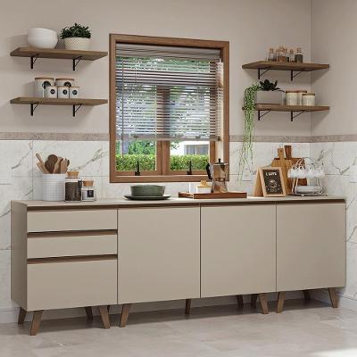 Armário para Cozinha Completa Crema Nice 01 3 Portas 3 Gavetas MDF 240cm Bege