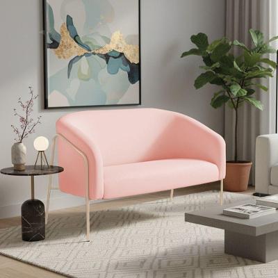 Sofá 2 Lugares Namoradeira Stella Industrial Alta Champanhe Suede D03 - D'rossi Cor Rosa Bebê