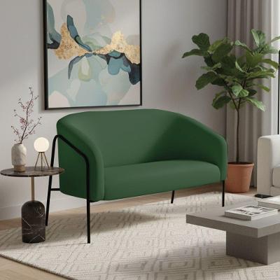 Sofá 2 Lugares Namoradeira Stella Base Industrial Alta Preta Veludo D03 - D'rossi Cor Verde