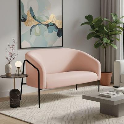 Sofá 2 Lugares Namoradeira Stella Base Industrial Alta Preta Veludo D03 - D'rossi Cor Rose