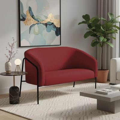 Sofá 2 Lugares Namoradeira Stella Base Industrial Alta Preta Veludo D03 - D'rossi Cor Marsala