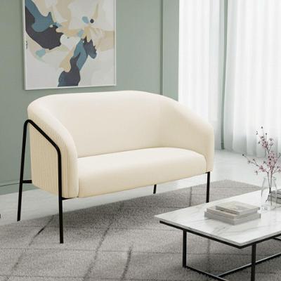 Sofá 2 Lugares Namoradeira Stella Base Industrial Alta Preta Veludo Cotelê D03 - D'rossi Cor Bege