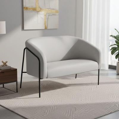 Sofá 2 Lugares Namoradeira Stella Base Industrial Alta Preta Sintético D03 - D'rossi Cor Cinza