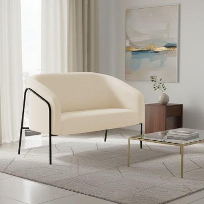 Sofá 2 Lugares Namoradeira Stella Base Industrial Alta Preta Sintético Pu D03 - D'rossi Bege