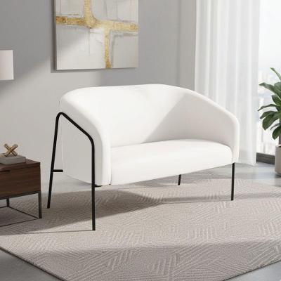 Sofá 2 Lugares Namoradeira Stella Base Industrial Alta Preta Sintético D03 - D'rossi Cor Branco