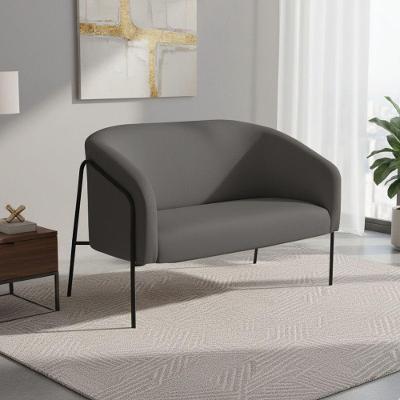 Sofá 2 Lugares Namoradeira Stella Base Industrial Alta Preta Sintético D03 - D'rossi Cor Grafite