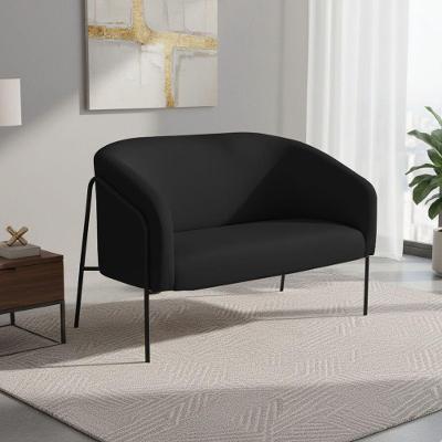 Sofá 2 Lugares Namoradeira Stella Base Industrial Alta Preta Sintético D03 - D'rossi Cor Preto