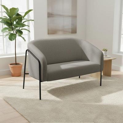 Sofá 2 Lugares Namoradeira Stella Base Industrial Alta Preta Linho Grafite D03 - D'rossi