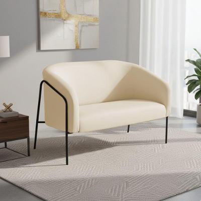 Sofá 2 Lugares Namoradeira Stella Base Industrial Alta Preta Sintético D03 - D'rossi Cor Bege