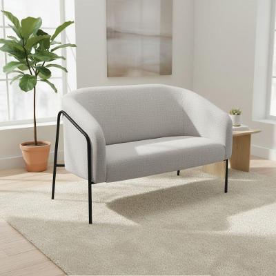 Sofá 2 Lugares Namoradeira Stella Base Industrial Alta Preta Linho D03 - D'rossi Cor Cinza