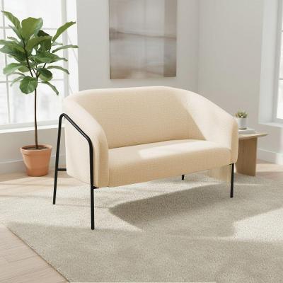 Sofá 2 Lugares Namoradeira Stella Base Industrial Alta Preta Linho D03 - D'rossi Cor Bege