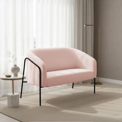 Sofá 2 Lugares Namoradeira Stella Base Industrial Alta Preta Bouclê D03 - D'rossi Cor Rose