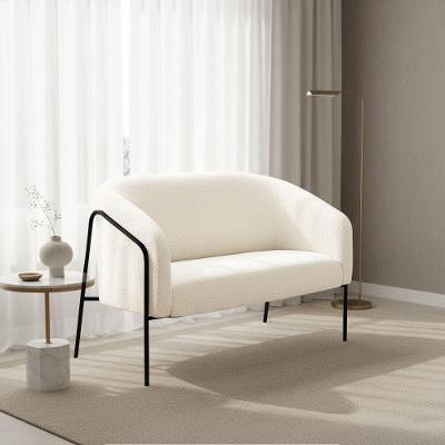 Sofá 2 Lugares Namoradeira Stella Base Industrial Alta Preta Bouclê D03 - D'rossi Cor Off White