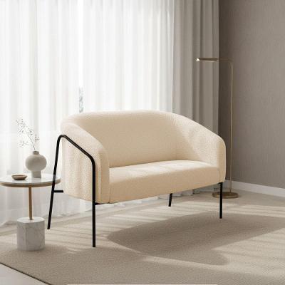 Sofá 2 Lugares Namoradeira Stella Base Industrial Alta Preta Bouclê D03 - D'rossi Cor Bege