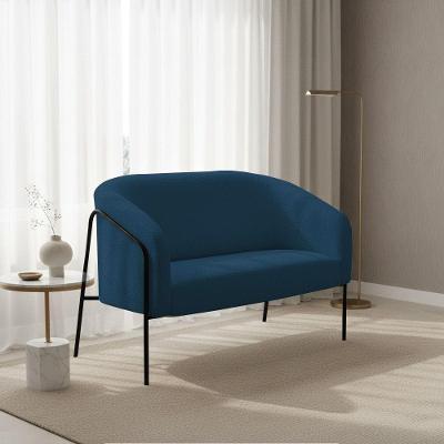 Sofá 2 Lugares Namoradeira Stella Base Industrial Alta Preta Bouclê D03 - D'rossi Cor Azul
