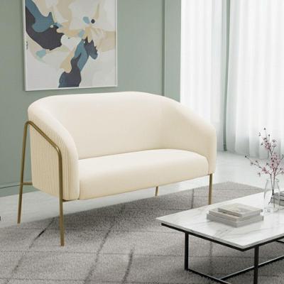 Sofá 2 Lugares Namoradeira Stella Base Industrial Alta Dourada Veludo Cotelê D03 - D'rossi Menta