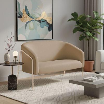 Sofá 2 Lugares Namoradeira Stella Base Industrial Alta Dourada Suede Marrom Rato D03 - D'rossi