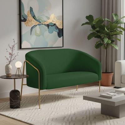 Sofá 2 Lugares Namoradeira Stella Base Industrial Alta Dourada Suede D03 - D'rossi Verde