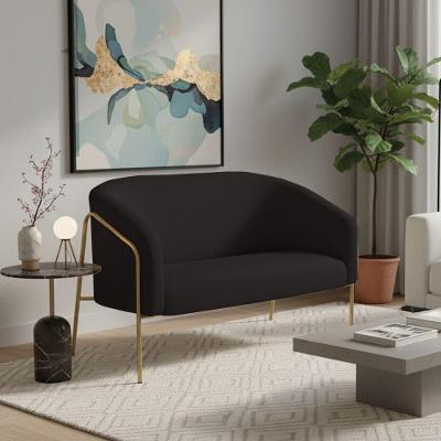 Sofá 2 Lugares Namoradeira Stella Base Industrial Alta Dourada Suede D03 - D'rossi Preto