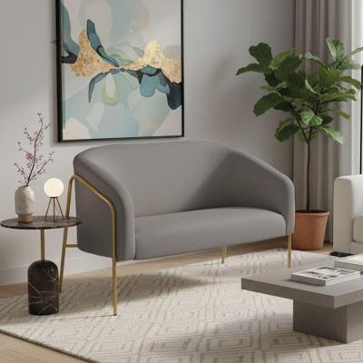 Sofá 2 Lugares Namoradeira Stella Base Industrial Alta Dourada Suede D03 - D'rossi Grafite