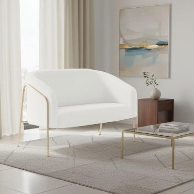 Sofá 2 Lugares Namoradeira Stella Base Industrial Alta Dourada Sintético Pu Branco D03 - D'rossi