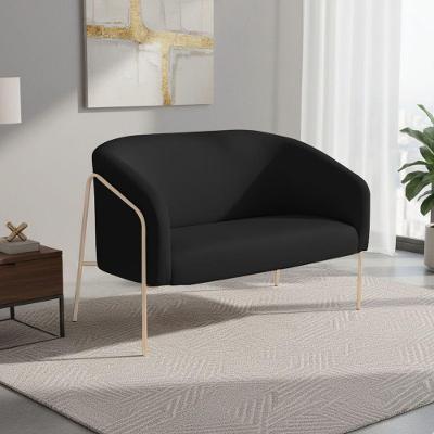 Sofá 2 Lugares Namoradeira Stella Base Industrial Alta Dourada Sintético Preto D03 - D'rossi