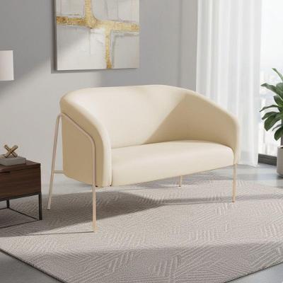 Sofá 2 Lugares Namoradeira Stella Base Industrial Alta Dourada Sintético D03 - D'rossi Bege